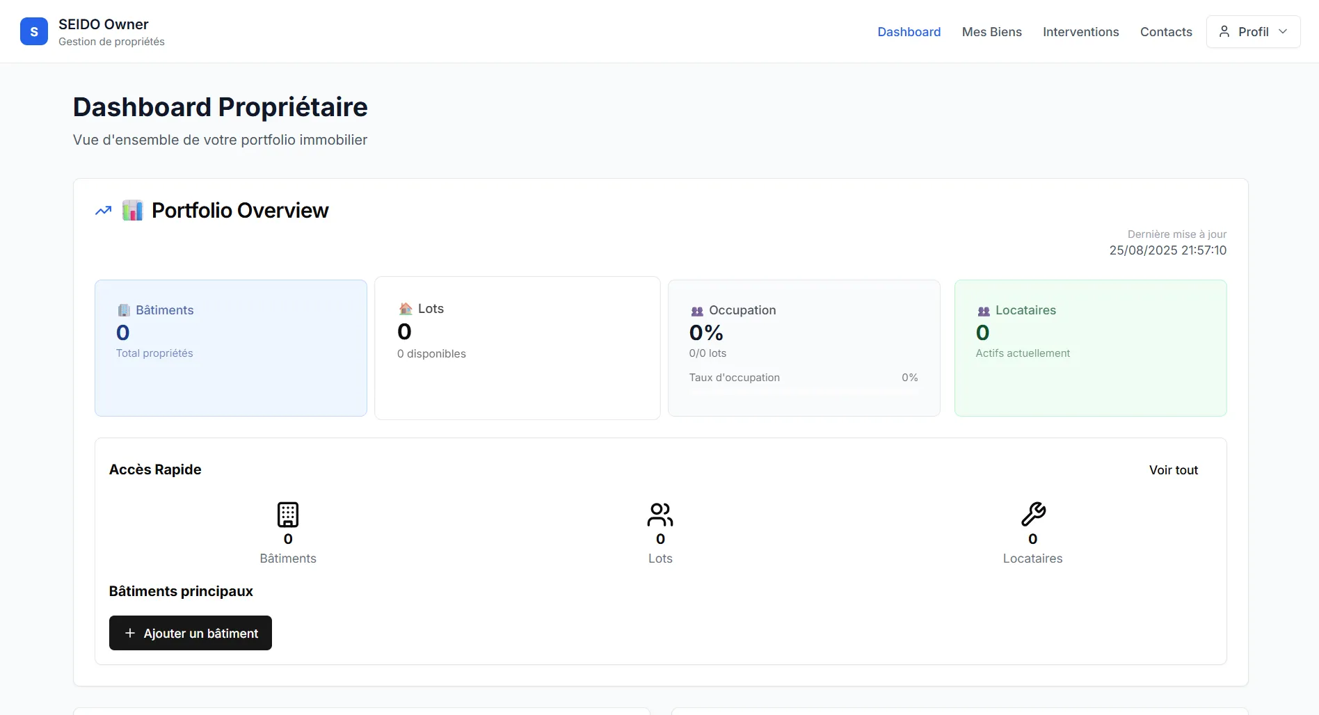 Dashboard SEIDO - Interface de gestion des interventions